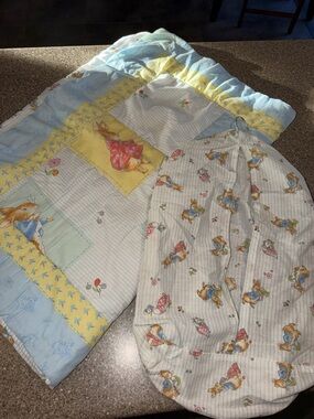 Vintage Beatrix Potter Peter Rabbit crib blanket and organizer